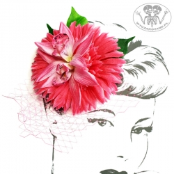 Retro Fascynator Różowe Kwiaty z Woalką Kwiaty do Włosów Pin-up
